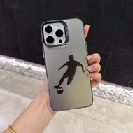 1ชิ้น เคสโทรศัพท์ TPU นุ่มสีมัน ลายนักฟุตบอลกีฬาสีดำเคลือบ UV สำหรับ IPhone 11 12 13 14 Pro 15 Pro M