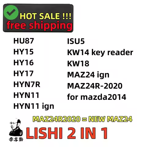 TOP sales Lishi 2 IN 1 tool HU87 HY15 HYN14R HY16 HY17 HYN7R HYN11 ISU5 KW14 key reader KW18 MAZ24 M