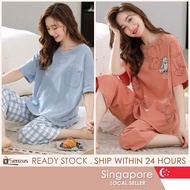 【SG STOCK】M-5XL Plus Size Pyjamas Women Short Sleeve Cropped Shorts Set Summer Thin Fat Woman Sleepw