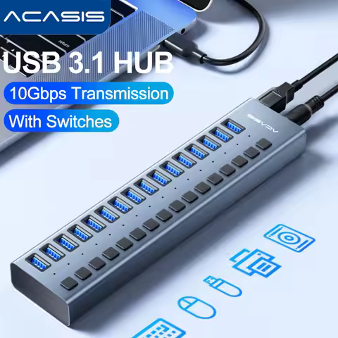 Acasis 10Gbps USB 3.1 Hub 16 Ports Splitter Aluminum Powered USB Hub For Pc Laptop Macbook Pro Steam