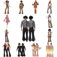 Cosplay Retro 70s Disco Costume Halloween Fancy Dress Party Hiphop Women Set Men