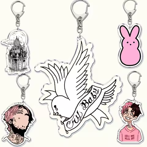 Lil Peep Rapper Acrylic Key Chain Pendant Key Ring Crybaby Hellboy Love Yikes Keychains Keyring for