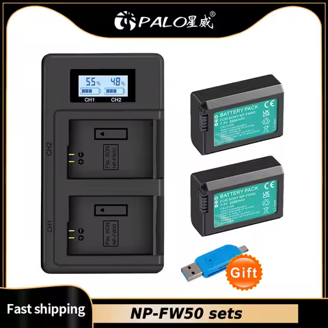 PALO NP-FW50 NP FW50 Battery for SONY + LCD USB Dual Charger for Sony Alpha a6500 a6300 a6000 a5000 