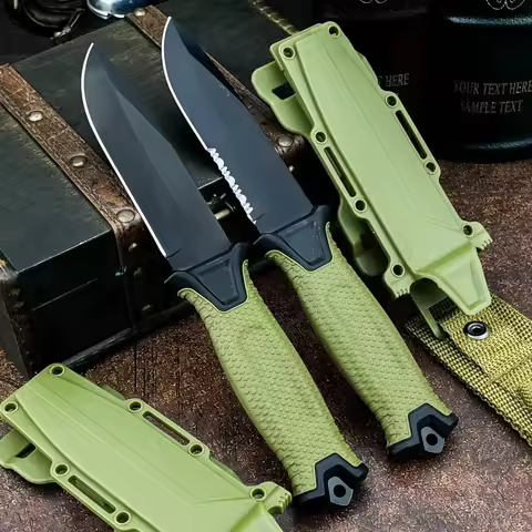 G1500 Steel Straight Blade Knife 8Cr13Mov Blade Rubber Plastic Handle Portable Mountaineering Rescue