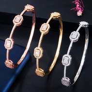CWWZircons Luxury Stackable Statement Gold Bangle for Women Wedding Cubic Zircon Crystal CZ Dubai Si