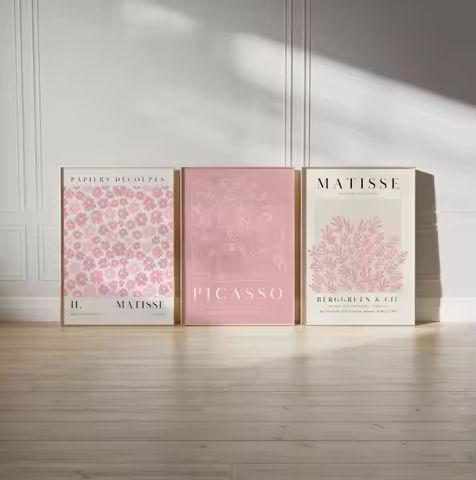 3pc Pink Matisse Print Sets,Printable Digital Downloads Gallery Wall Set Posters Pink Canvas Paintin