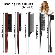 5/6pcs Hair Styling Brush Set with Bamboo Handles - 200ml Spray Bottle Bristle Teasing & Smoothing C