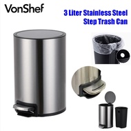 VONSHEF 3 Liter Modern Style Powder Coated Soft Close Pedal Bin, Plastic Inner bucket