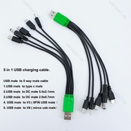 20cm 5 in 1 USB male to 5 way type c DC 5.5x2.1mm 2.0x0.7mm male mini 5P V3 V8 mirco usb male power 