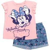 Minnie Mouse Rainbow Floral July 4th T-Shirt and Twill Shorts Outfit Set Infant to Big Kid Sizes (12