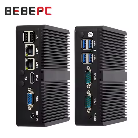 BEBEPC Fanless Industrial Mini PC with Intel Celeron J6412 J1900 Support Linux Computer with 2xRS232