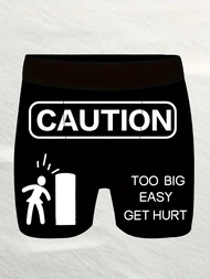 SG Men'S Funny Warning Graphic Boxer Shorts - Stretch Fabric Swim Trunks with Bold "CAUTION" Design 