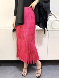 ✁ 8861 Average Size (45-70Kg) Summer Retro Style Five-Layer Fringe Loose High Elastic Non-Ironing Hi
