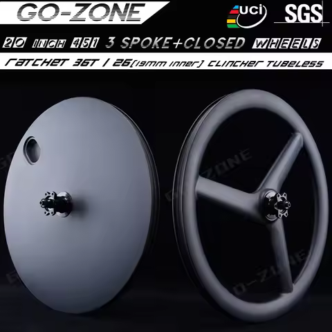 20 inch 451 Carbon 3 Spoke + Closed Wheels Disc Brake Ratchet 36T 6 Bolt / Center Lock UCI Quality F