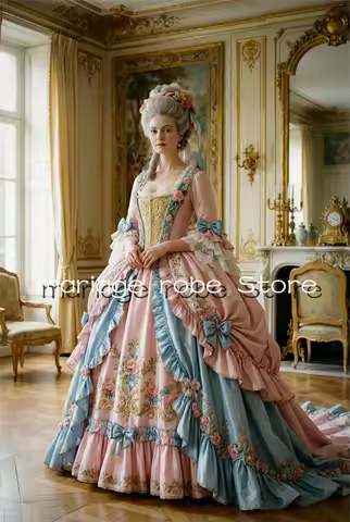 Rococo Revival Pink Blue Victorian Prom Dresses Marie Antoinette Bridgerton Corset Floral Evening Co