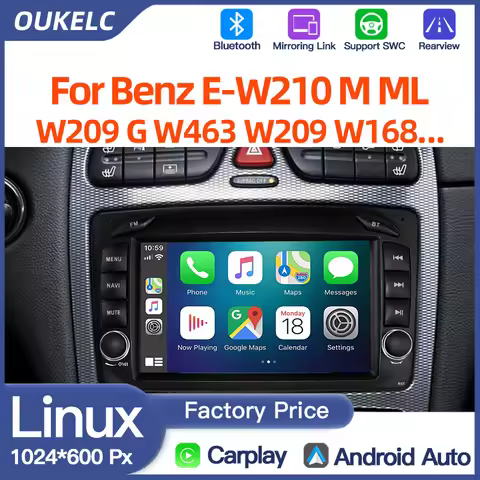 OUKELC Wireless Carplay Android Auto For Mercedes Benz E-W210 M ML W168 Navigtion Monitor Player Rad