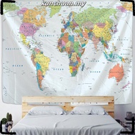 World Map Tapestry High-Definition Map Fabric Wall Hanging Decor Watercolor Map Letter Polyester Tab