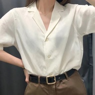 Japan 2025 Authentic UNIQLO Japanese Single Womens 2025 Summer New Linen Blended Open Collar Shirt F
