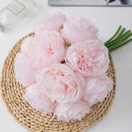 5pcs Artificial Pink Peony Flowers, Fake Peony Silk Leaves, Light Pink Faux Flowers, Suitable For We