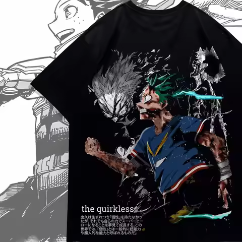 My Hero Academia Deku Anime Double Sided Print T-shirt, Oversized Black Tee, Manga Streetwear Casual