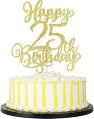 PALASASA 1 PCS Happy 25th Birthday Cake Topper-Gold Glitter Cheers to 25 Years Birthday Cake Pick 25