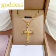 18K Saudi Gold Pawnable full diamond cross necklace female transfer beads luck clavicle chain