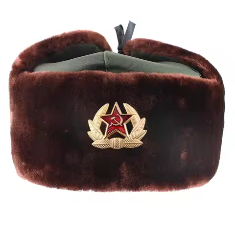 Soviet Badge Russia Ushanka Bomber Hats Pilot Trapper trooper Hat Winter Faux Rabbit Fur Earflap Men