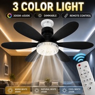 E27 Ceiling Fan Light 2 in 1 6 Blades Remote Control 3 Speed Dimmable LED Light 3000K-6500K 52CM