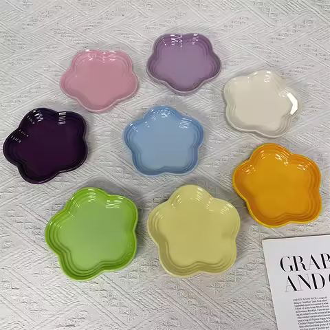 14cm Rainbow Plum Blossom Ceramic Dish Cat Feeding Flower Shaped Bowl Multi-purpose Bone Spitting Tr