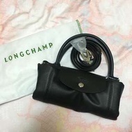 正全新 正Longchamp 小羊皮 黑色 小款S 兩用包肩背包手提包斜背包