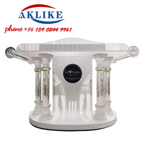 Crystal Pillars Pulpit Custom Logo Frosted Podium With Book Shelf Church Podium School Platform Spee