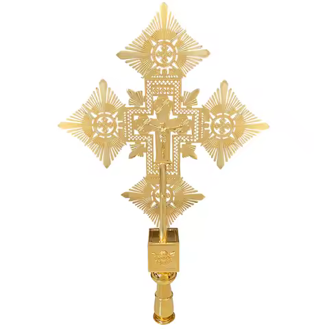 Large Orthodox Altar Cross Gold Metal Byzantine Priest Blessing Crucifix Ornate Religious Decoration