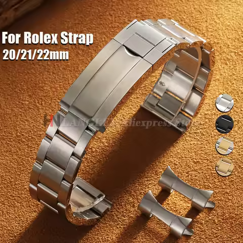 Curved End Stainless Steel Watch Straps 20mm 21mm 22mm for Rolex for Oyster Perpetual Wrist Band Fol
