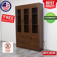 ROAM Almari Hiasan Ruang Tamu Almari Buku 4 Door 2 Drawer Rak Buku Display Cabinet Bookshelf Glass D
