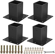 4 x 4 Post Base 4PCS,Inner Size 3.6"x3.6"Deck Post Base,Heavy Duty Metal Black Powder Coated Post Br