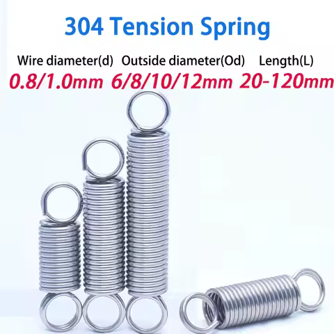 2Pcs 0.8mm 1.0mm, O Ring Hook Cylindroid Extension Pullback Tension Spring 304 Stainless Steel OD:6/