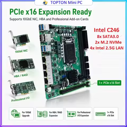 Topton ITX NAS Motherboard C246 8*SATA3.0 4*I226 2.5G 2*M.2 NVME 2*DDR4 PCIE 16X NAS Board LGA1151 S