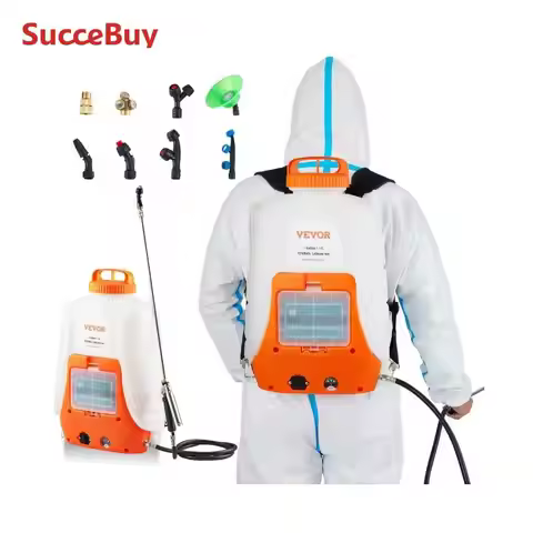 SucceBuy Battery Powered Backpack Sprayer Adjustable Pressure 4 Gallon Tank with 8/6Nozzles 2Wands f