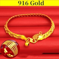 Gold 916 Original Singapore Pure Bangles for Men Women Birthday Bracelet Korean Style Set Bracelet Men + Adjustable Ring