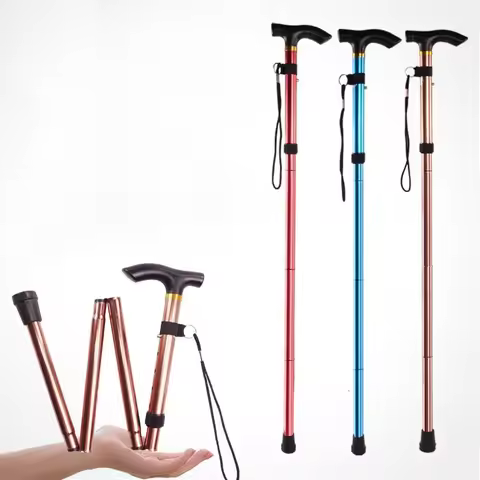 Outdoor Folding Hiking Poles Five-section Lightweight Easy To Store To Store Retractable Crutches To