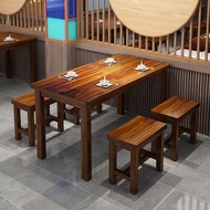 【HOHO Home Mall】Retro solid wood carbonized dining table for restaurants, fast food restaurants, BBQ