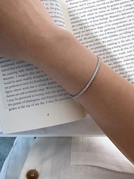 Vòng Tay Bạc Nguyên Chất 925 Zirconia Tennis Chain Full Drill Cầu Vòng Tròn INS Tinh Tế Đa Năng Cao