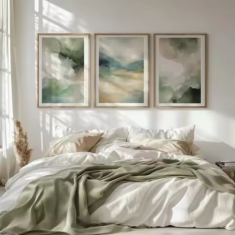 Sage Green Abstract Prints Set of 3 Neutral Soft Green Paintings Green Abstract Room Artwork Modern 