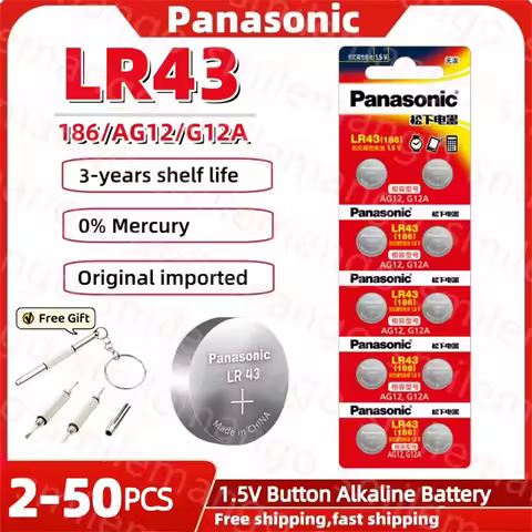 2-50PCS Panasonic 1.5V AG12 LR43 SR43 186 386 LR1142 AG 12 Button Batteries SR43W SR1142 Cell Coin W