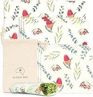 Beeswax Wrap Set (7 Pc) w/Cotton Storage Bag |100% Organic Cotton Beeswax Wraps for Food w/Aussie Floral Design | Versatile Bees Wax Wraps Reusable | Beeswax Paper | Reusable Beeswax Food Wrap