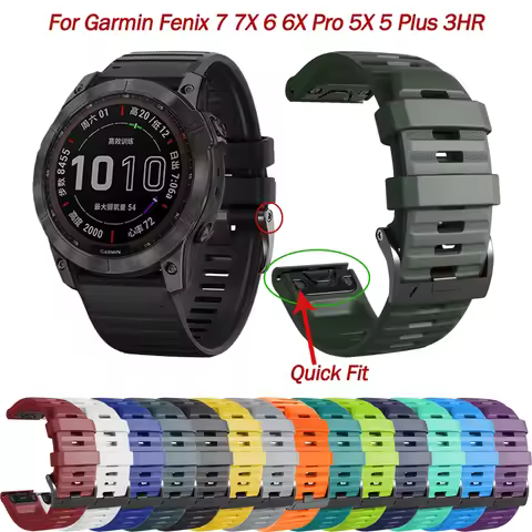 QuickFit 22 26mm Watchband Strap For Garmin Fenix 7 7X 6 6X Pro/5 5X Plus 3HR Silicone Band Descent 