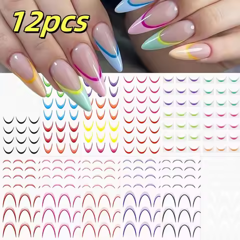 8/9/12/18Pcs New French Nail Stickers Guides DIY Nail Decors 3D Self-Adhesive White+Black Sliders De