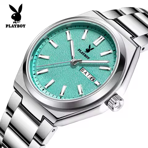 PLAYBOY Watches for Man Simple Elegant Luxury Dual Calendar Original Quartz Wristwatches Luminous Wa