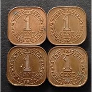 Duit Syiling Malaya & British Borneo 1 Cent 1943, 1945, 1957 & 1961 (4 pcs)