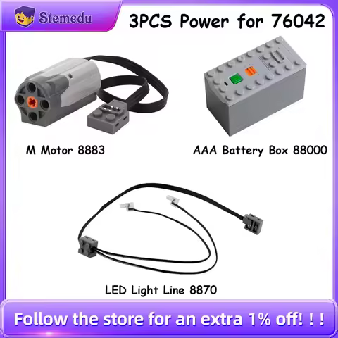 3PCS MOC Power Up for 76042 M Motor 8883 LED Light Line 8870 AAA Battery Box 88000 Power Functions K
